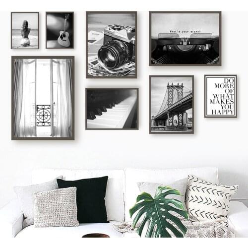Black White Camera Guitar Piano Sexy Girl Wall Art Canvas Painting Nordic Posters And Prints Wall Pictures For Living Room Decor
