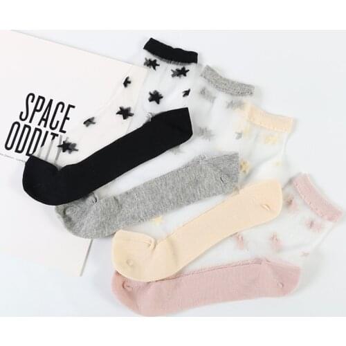 DONG AI 4 pairs cute star women fashion transparent socks summer girl fancy crystal silk cool colorful design 4 pairs