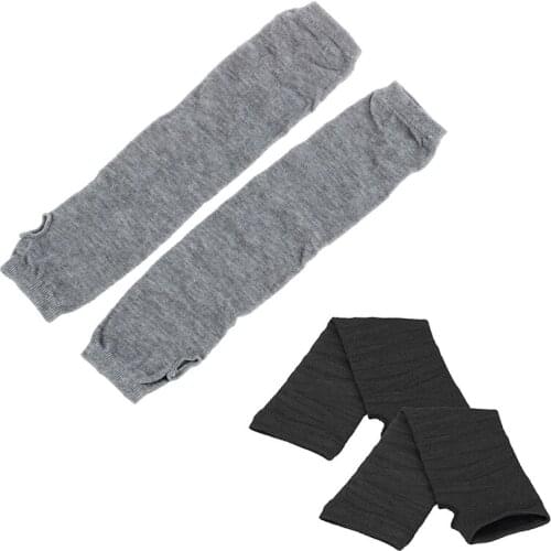 Stretchy Soft Arm Warmer Long Sleeve Fingerless Gloves - Gray with Men Women Unisex Knitted Fingerless Gloves Black