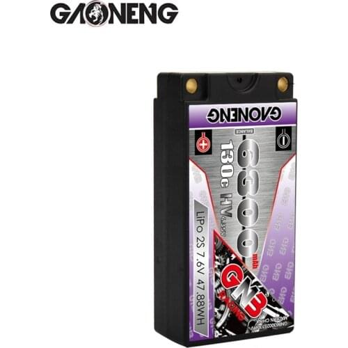GAONENG GNB 6300mAh 2S 7.6V 130C See through Hardcase Shorty HV Battery Parck 5.0mm Bullet Plug for 1/10 RC Car Race Car Parts