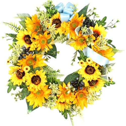 Artificial Bee Festival Sunflower Wreath Summer Wreath for Front Door Wall Window Wedding Party Farmhouse Home Decor