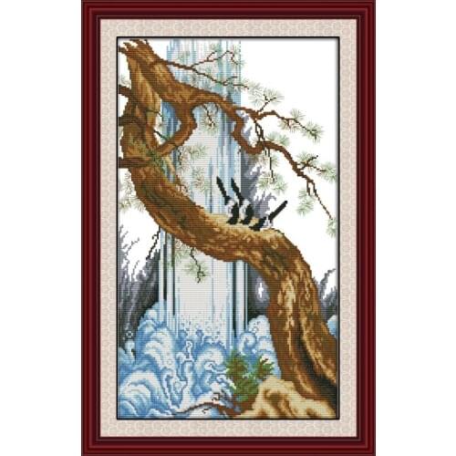 Joy Sunday Chinese Landscape Cross Stitch Kit Magpie on A Willow Branch Printed Canvas11&14CT Embroidery Kit for Home Decor&Gift