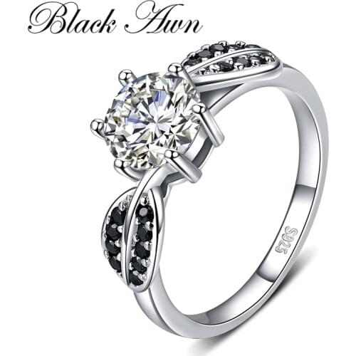 [BLACK AWN] 925 Sterling Silver Jewelry Trendy Engagement Rings for Women Female Finger Ring G080