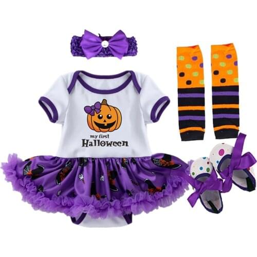 Baby Girl Clothing Set Halloween Baby Girl Lace Tutu Romper Dress Jumpersuit Headband 4PCS Set Bebes 1st Birthday Party Costumes