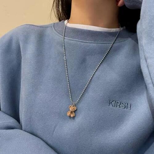 Korean Plush Bear Pendant Necklace for Women Girls Kawaii Cartoon Bear Long Sweater Neck Chain Necklaces Fashion Jewelry Collar