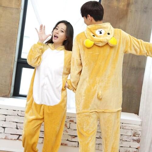 Halloween Costume Anime Cosplay Kigurumi Adult Rilakkuma Bear Onesies Jumpsuit Warm Hooded Pajamas For Women Men