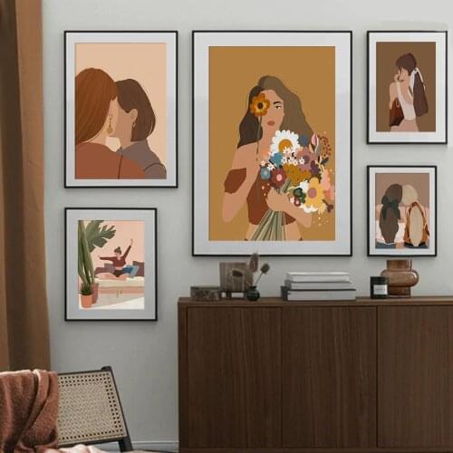 Fashion Girl With Flower Woman Minimalist Wall Art Canvas Painting Nordic Posters And Prints Wall Pictures For Living Room Decor