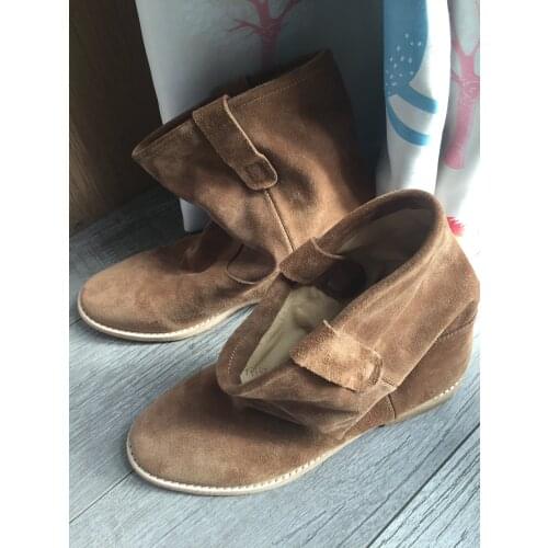 Distress Flat /Height Increasing Heels Casual Ankle Boots Retro Cowboy Boots Coy Leather Western Boots High Fashion Woman Shoes