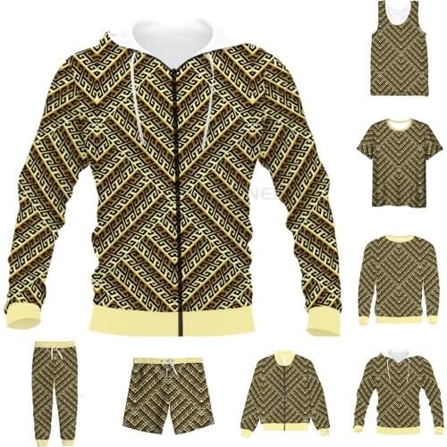 New Funny 3D Full Print Gold Zigzag Greek T-shirt/Sweatshirt/Zip Hoodies/Thin Jacket/Pants Four Seasons Casual Suit V61