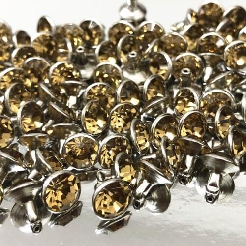 New 8MM 50 Sets Cz++ Light Colorado Crystal Rivets Silver Plated Spots Studs Double Cap Fit for DIY Leather-Craft Making