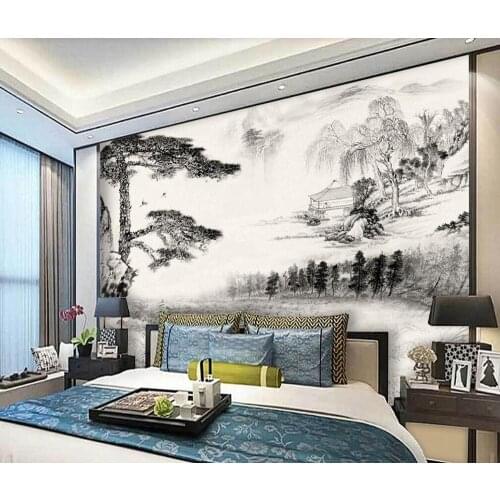 New Chinese style mountain residence landscape wall modern living room wallpapers
