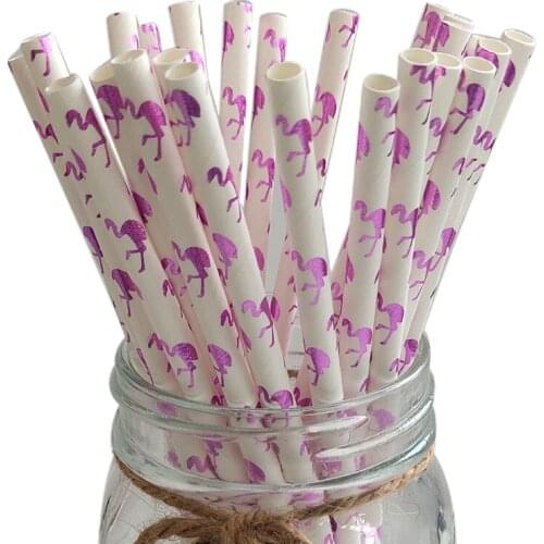Disposable Party Tableware Metallic Flamingo Decoration Drinking Paper Straw For Wedding Party Birthday Decoration