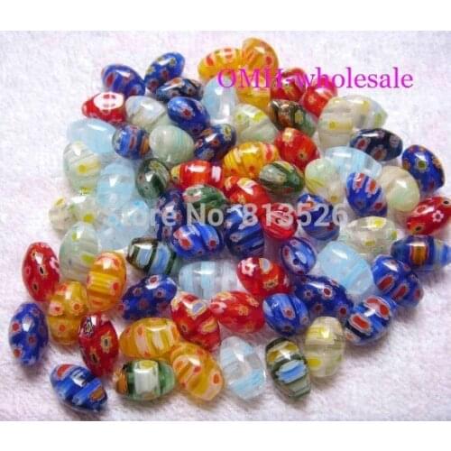 OMH wholesale 10x8mm 12x10mm 50pcs mix Oval Marquise flowers millefiori glass beads ZL67