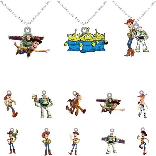 Disney Woody And Buzz Lightyear Cartoon Animation Q Version Pendant Necklace Toy Story Acrylic Resin Pendant Necklace