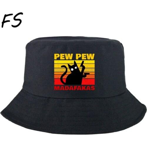 Pew Pew Madafakas Black Cat Bucket hats Women Sun Hat chapéus bomber hats Casual Fisherman Hats Men Outdoor Summer Panama Cap