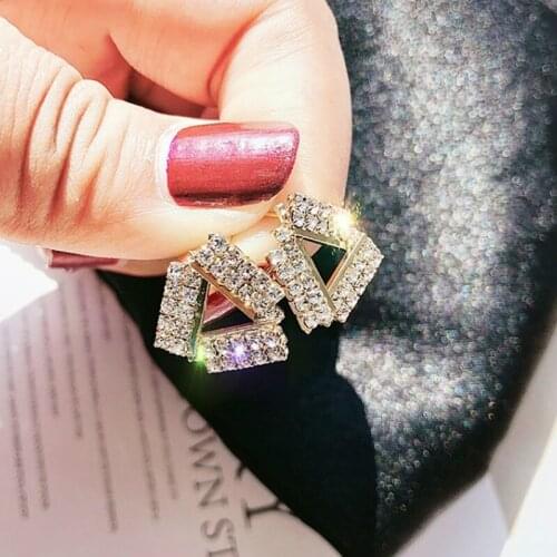 Personalized Super Shiny Full Diamond Triangle Female Stud Earrings ins-Internet star Luxury Exquisite Charms fashion Fairy