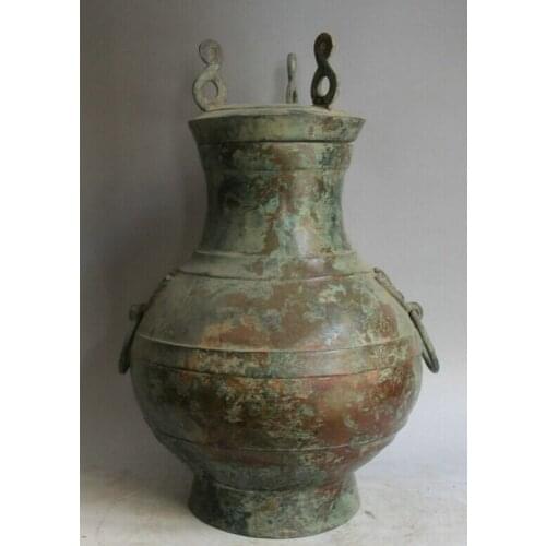 Song voge gem S2129 18" Old Chinese Bronze Beast Head handle food water vessel portable Pot kettle