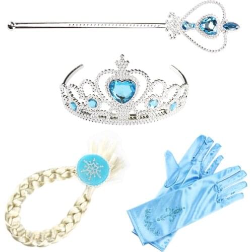 Princess Little Girls Kids Halloween Cosplay Dress Up Accessories Crown Braid Wand Blue Gloves Sets