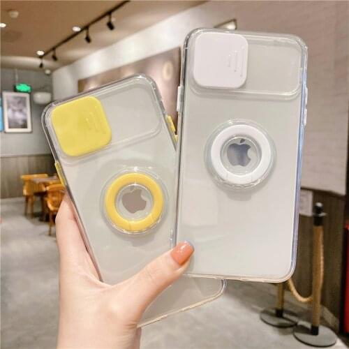 Transparent Colorful Window Push Phone Case For iPhone 12 11 Pro X XR XS Max 7 8 Plus SE 2020 Ring Bracket Shockproof TPU Cover