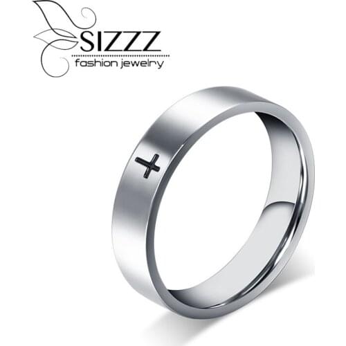 SIZZZ Fine Jewelry Fashion Stainless Steel Cross Ring Men Brand Rings Classic Jewelry Wholesale