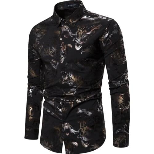 New casual mens long-sleeved shirt digital printing stretch shirt