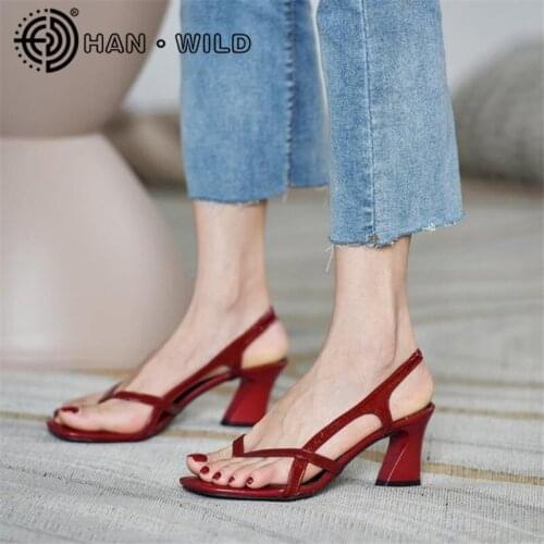 New Square Toe Ladies Sandals High Heels Fashion Woman Flip Flops Sexy Thong Sandals Slip On Female Pumps Chaussures Femme