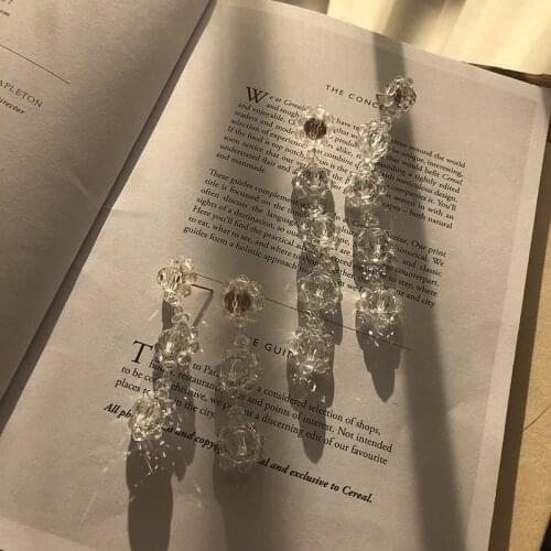 Korean Chic Vintage Sweet Beaded Crystal Flower Dangle Earrings For Women Girls Egirl Fashion Dating BFF Aesthetic Party Jewelry