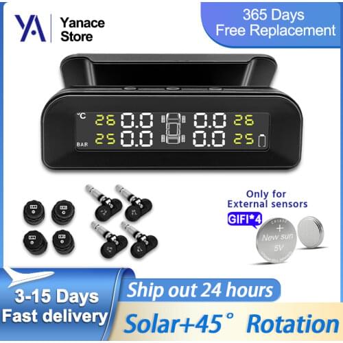 E-ACE Solar Power TPMS Car Tire Pressure Alarm Monitor System Auto Security Pressure Digital LCD Display Temperature Warning