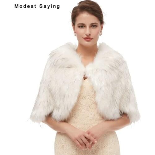 Ivory and Grey Faux Fur Wedding Shawls 2020 Women Winter Party Prom Lapel Collar Stoles Evening Warm Shrugs Wedding Accessories