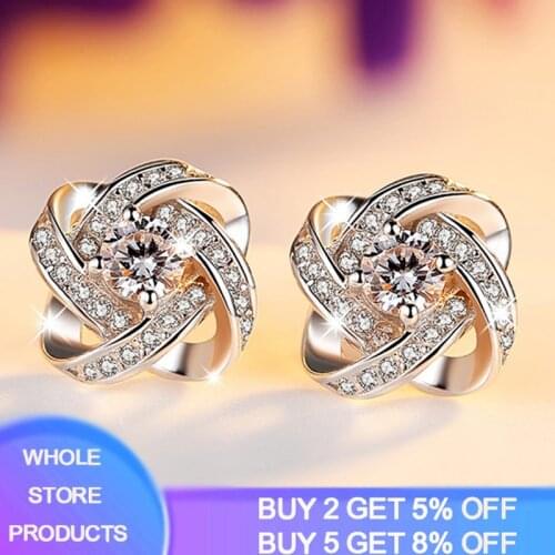 YANHUI Fashion 925 Sterling Silver Flower Small Zirconia Diamond Stud Earring Silver 925 Earrings For Women Christmas Gift ED105