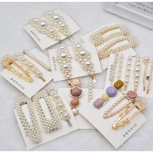 Pearl Hair Clips Set Girls Korean Sweet Geometric Elegant BB Hairpins Barrettes Headband Hairpins for women hair accessories