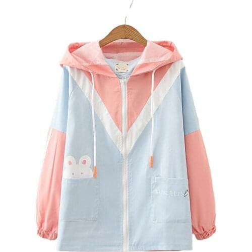 Women Jacket 2020 Autumn New Harajuku Jackets Cartoon Print Patchwork Outerwear Women Coats Sweet Tysle Coats Ladies Sudadera