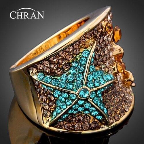 CHRAN Wholesale Gold Color Party Jewelry Rings Elegant Fashion Crystal Butterfly Shape Wedding Rings For Women