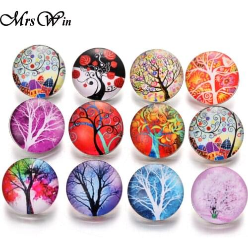 10pcs/lot Mixed Tree of Life 18mm Glass Snap Buttons Jewelry Glass Cabochon Fit 18mm Snap Bracelet Bangles Necklace