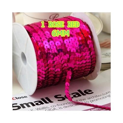 100Yards 6mm Round Sequin Trim, Sold per Packet of 1 Roll(100 Yards)-1 Rose Red stretch sequin trim