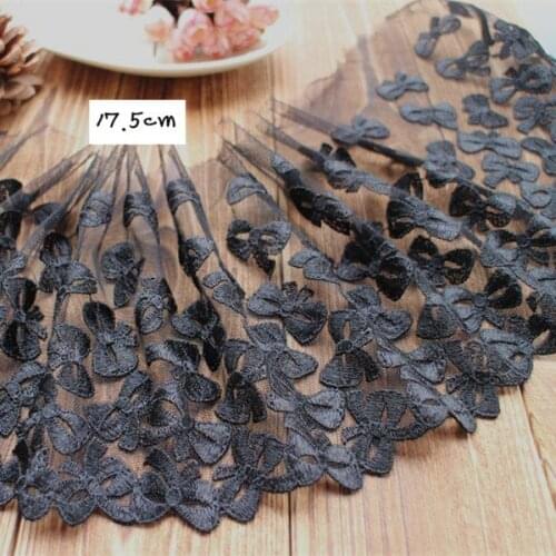 17.5cm 6.88inch wide-3yards/lot Diy Craft Black Embroidered Butterfly Tulle Lace Trim Lolita Embroidery Lace Trim