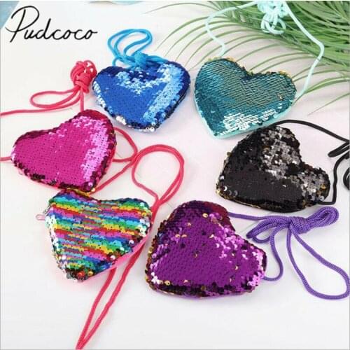 2019 Baby Accessories Ladies Girls Heart Coin Purse Bag Cute Sequins Small Tote Fashion Handbag Purse Kids Props Gifts