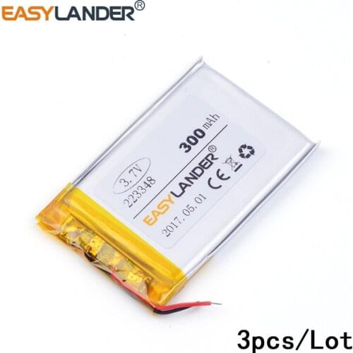 3pcs /Lot 3.7v lithium Li ion polymer rechargeable battery 223348 300mAh cell phone 300 mA high-capacity ultra-slim A product