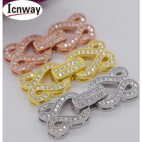 3pcs Rhinestone inlay Gold&silver Plated Clasps 1*2.5cm For DIY bracelet necklace Free shipping wholesale