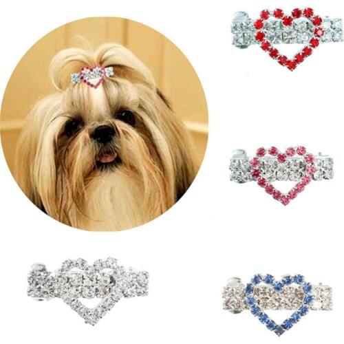 Personalized Rhinestone Dog Hair Accessories Pet Jewelry Crystal 3CM Heart Hairclip Mix Color