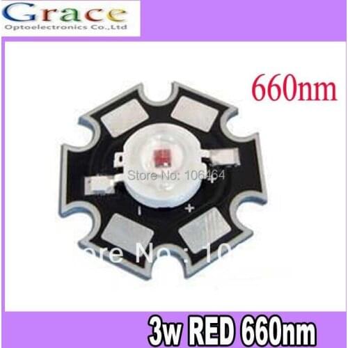 Free shipping 10PCS 3W Deep Red High Power 660NM Plant Grow LED Emitter With 20mm star Base for Cabinet/Tank/Aquarium
