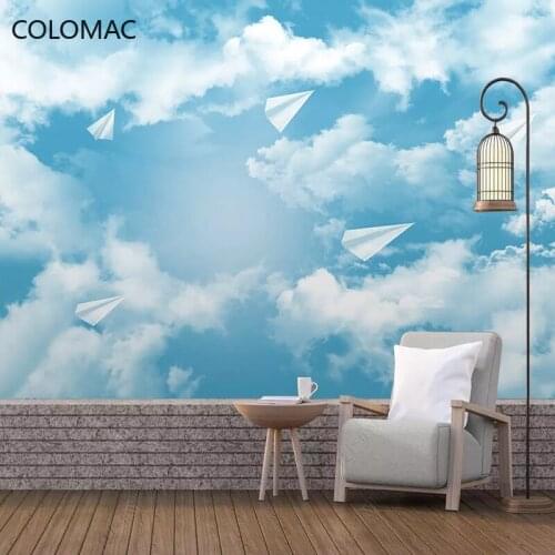 Colomac Custom Home Improvement Blue White Cloud Wallpaper Seamless HD Mural Wall Papers Home Decor Living Room Drop Shopping