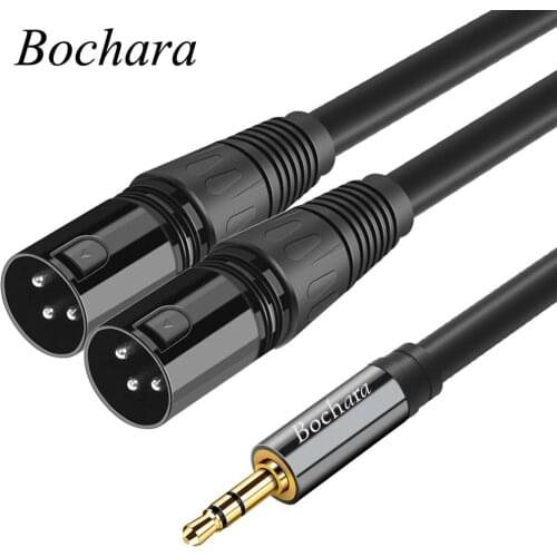 Bochara 1.5m 5ft Dual XLR Male to 3.5mm Stereo Jack Male OFC Aux Audio Cable Foil and Braided Shielded