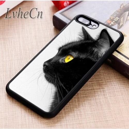LvheCn Beautiful Black Cat phone Case cover For iPhone 5 6 6s 7 8 plus X XR XS max 11 12 Pro Samsung Galaxy S7 edge S8 S9 S10