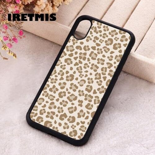 Iretmis 5 5S SE Phone Cover Case for iPhone 6 6S 7 8 Plus X Xs XR 11 12 Mini Pro Max Silicone Cute Latte Beige Leopard Pattern