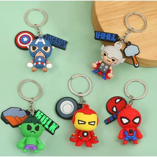 Marvel Action Figure Keychain Key Accessories Spiderman Iron Man Thor Captain America Q Version Keychain Ring Holder Toys Gift