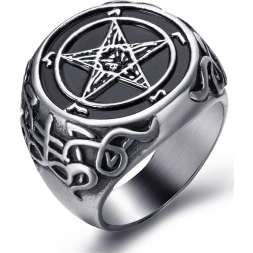 Elfasio Mens Stainless steel ring Baphomet Goat Pentagram Satanic Leviathan Cross Devil Demon Star Biker Jewelry Size 7-15