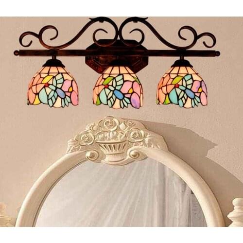 European Style Retro Pastoral Tiffany Stained Glass Bathroom Lamp American Corridor Bar Restaurant Three-head Wall Lamp