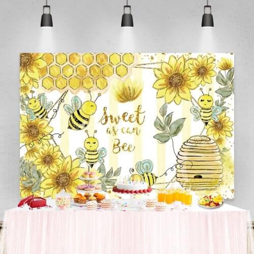 Laeacco Sweet as Can Bee Photography Backgrounds Sunflowers Honey Bee Newborn Birthday Photo Backdrop Photozone For Photo Studio