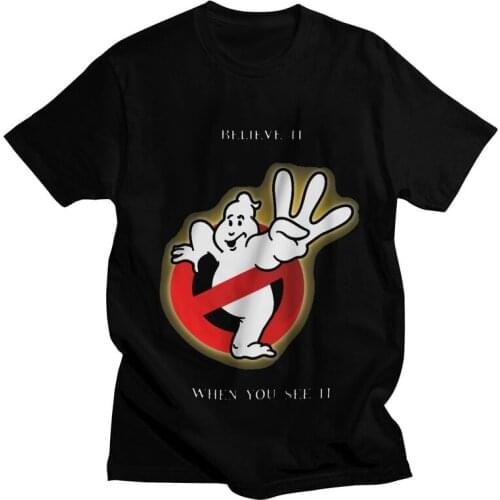 Mens Ghostbusters 3 Poster T-Shirt Graphic Cartoon Believe It Tshirt Short Sleeve Cool T Shirt Homme Cotton Tee Tops Merch